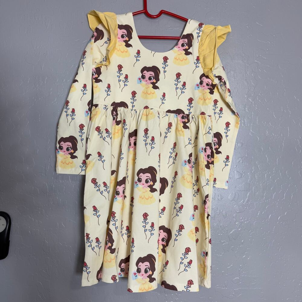 MONICA + ANDY x disney let's dance ruffle long sleeve organic cotton dress, 10yr